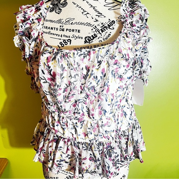 French Connection Floral Ruffle Sleeve Top Size XL - Picture 5 of 8